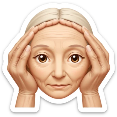 Simple emoji of a face with wrinkles being smoothed by hands,
both hands gently stretching the skin,
wrinkles visible on one part and smooth skin on the other,
clear wrinkle-reducing effect,
simple and easy-to-understand icon,
no beauty or medical elements

 sticker