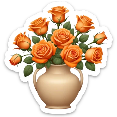 bouquet of bright orange roses in a beige aesthetic vase in vintage style sticker