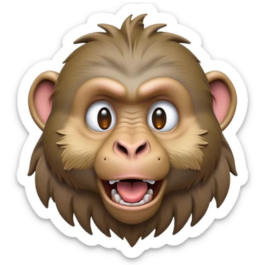 Cinematic Realistic Comical Baboon Portrait Emoji, Head tilted dramatically with an exaggeratedly amused expression, featuring a striking, ruggedly textured face with boldly expressive eyes full of playful disbelief, rendered with vivid, lifelike detail and natural earthy hues, high shine, dramatic yet playful, styled with an air of cheeky jungle mischief, soft glowing outline, capturing the essence of a spirited and over‐the‐top baboon that looks ready to chatter its way into viral fame! sticker