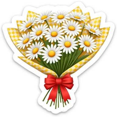 bouquet of daisy with bow and wrapping paper sticker