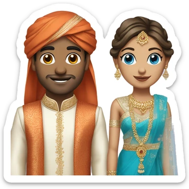 Indian groom and white skin and blue eyes bride with same outfit sticker
