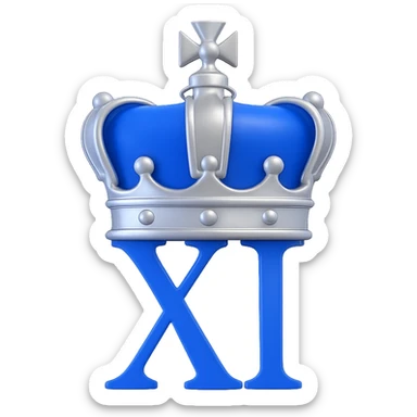 Add a royal crown on top of the Roman numeral II, keep the royal blue, white, and silver colors, in a 3D emoji style. Remove the background. sticker