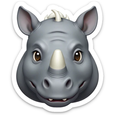Cinematic Comical Rhinoceros Portrait Emoji, Head tilted dramatically with an exaggeratedly amused expression, featuring a striking, glossy slate-gray hide with a boldly textured white horn, wide, expressive eyes filled with playful disbelief, Simplified yet hilariously expressive features, highly detailed, glowing with a slightly sassy glow, high shine, dramatic yet playful, stylized with an air of cheeky wild mischief, bright and endearing, soft glowing outline, capturing the essence of a spirited and over-the-top rhinoceros, so meme-worthy it feels like it could charge its way into internet fame instantly! sticker