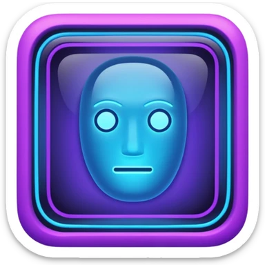 A glowing neon square in shades of blue and purple, transparent background, no face sticker