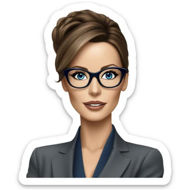 Hyper Realistic photo Kate Beckinsale blue eyes wearing glasses in a business meeting high fashion  sticker