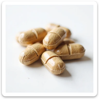 capsules or tablets of dried pig thyroid supplement, hyperrealistic 4K details, neutral lighting, isolated on white background sticker