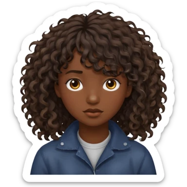 Fais la frange plus tordu la peau plus foncé et les cheveux bruns et bien plus long mais avec les cheveux bouclés  fais la peau bien plus foncée et la frange vrm pas droite pas égal  sticker