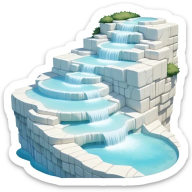Cinematic Realistic Pamukkale Landmark Emoji, showcasing surreal cascading terraces of thermal waters rendered with ethereal textures and soft, luminous lighting. sticker