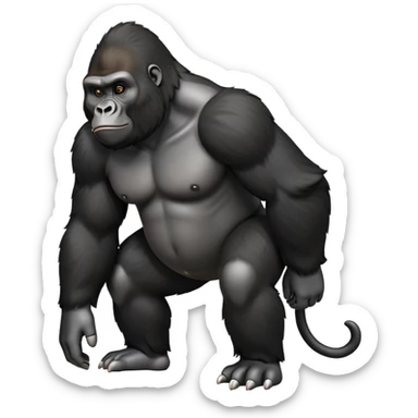 cinematic-friendly relaxed gorilla-realistic-full-body-crouched on all fours-emoji,-broad-frame-poised-with-confidence,-massive-arms-hanging-slightly-forward,-head-tilted-thoughtfully,-thick-black-fur,-deep-dark-eyes-full-of-intelligence,-simplified-yet-realistic sticker
