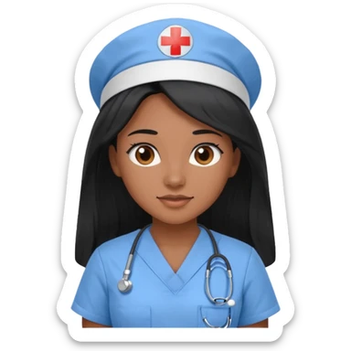 pretty brown skin nurse with long black hair and brown eyes in light blue scrubs sticker