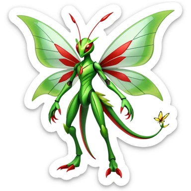  Cool Edgy Shiny Futuristic Ethereal Legendary Scizor-Kartana-Digimon-Schyther-Flygon-hybrid full body with butterfly wings sticker