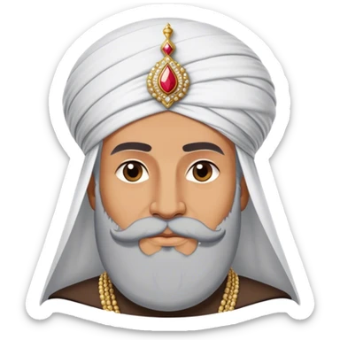 ​Cinematic Realistic Portrait of Suleiman the Magnificent, depicted as a regal Ottoman sultan adorned with a large, white, round, tall turban and a majestic grey beard, his commanding gaze bathed in warm, historic lighting that exudes timeless authority and grandeur, sticker