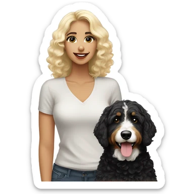 Bernedoodle black and white with blonde lady sticker
