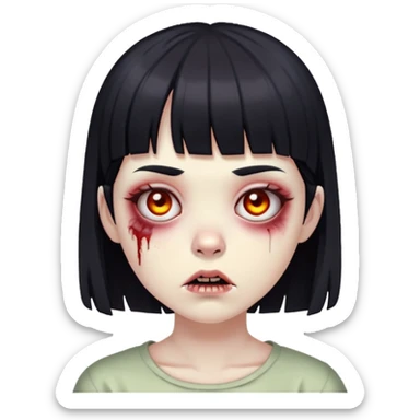 Girl zombie with Black hair With short bangs even on the forehead emoji sticker
