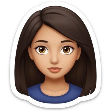 She's with long dark brown hair on her teenager years and her eyes are brown with not very  long natural lushes  her skin is not whit eits medium ( olive) and her faces shape is oval and a little bit circle her lips  awesome but not big lips she has a make up but clean natural looking  make up  sticker