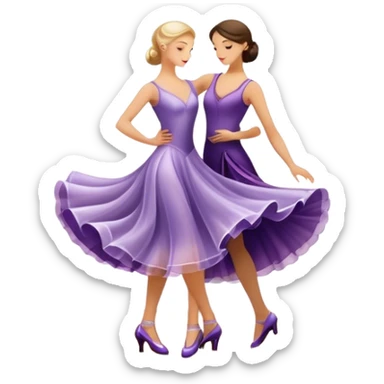  Icon for Ballroom Dance: elegant dance shoes, a flowing ballroom dress and a dance floor with soft lighting. The icon should capture the grace, elegance, and style of ballroom dancing. Transparent background. sticker