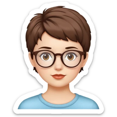 white girl with fluffly pixie cut brown hair and glasses sticker