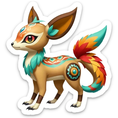 Tribal Colorful Exotic Fionbri-Falvie-Vernid-Meloetta-Pokémon-Fakémon-Digimon-Spectrobe-hybrid-fusion, full body sticker