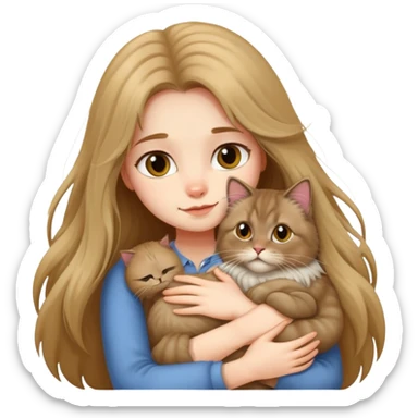 A long-haired girl hugs a British longhair cat tightly sticker