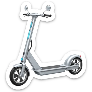 A futuristic electric scooter emoji made of silver chrome, sleek minimal frame, smooth metallic surface, subtle reflections, modern urban design, iOS emoji style, centered, clean white background sticker