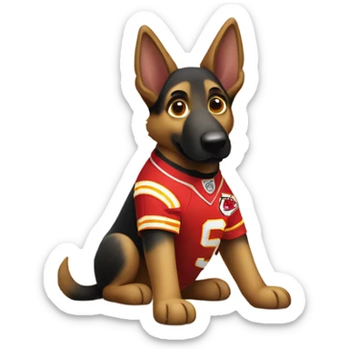 German shepherd wearing a chiefs jersey sticker