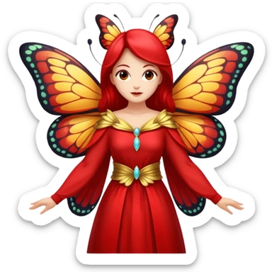 nature spirit woman dressed as butterfly herald red, wing sleeves spread sticker
