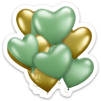 Aesthetic sage green 3 heart shaped balloons with gold ribbons sticker