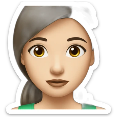 Fair skinned brunette, straight hair, pretty girl with dark eyes, wearing a green top sticker