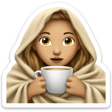 girl inside a blanket sipping coffee eyes closed dark blond hair sticker