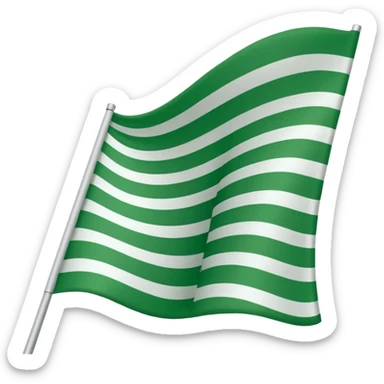 A red flag with a vertical and horizontal white stripe and two diagonal green stripes sticker