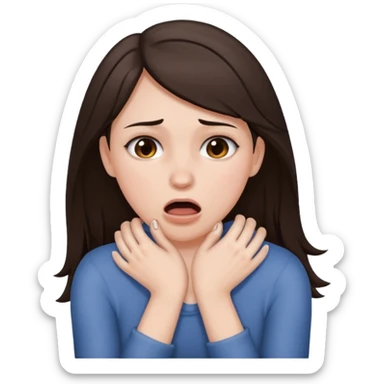 a brunette woman choking herself with her bare hands sticker