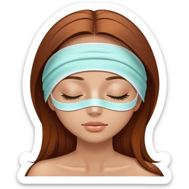 girl in spa with closed eyes, she las light a bit tanned skin, she’s wearing a spa mask and she has brown auburn hair straight and long lashes  sticker