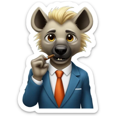 Blonde hair blue eyed hyena smoking a cigar in business suit sticker