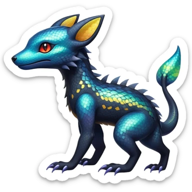 Colorful Iridescent Exotic Salandit-Aurorus-Umbreon-Fakémon-hybrid-creature (full body)  sticker