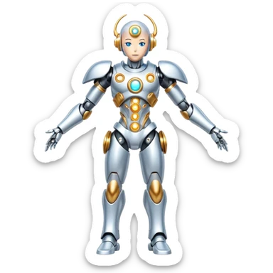Shiny Futuristic Mechanical Glossy Celestial Godly Divine Metal-Cyborg-Fakemon-Pokemon-Digimon-Spectrobes-fusion, full body sticker