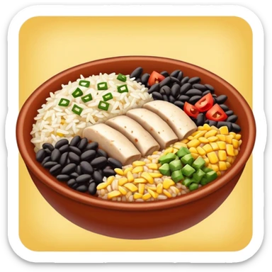 Burrito bowl with chicken, rice, and black beans sticker