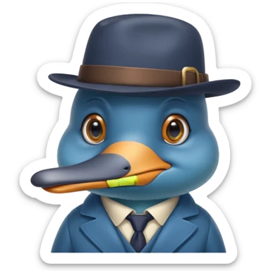 cute blue platypus with a detective hat and monocle on his eye, no  hands, looks like a platypus but blue sticker
