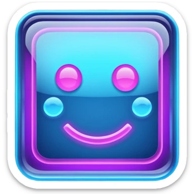 A glowing neon square in shades of blue and purple, transparent background, no face sticker