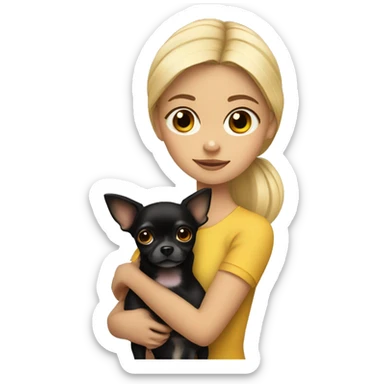 blonde girl with black & dark brown chihuahua in her arms sticker