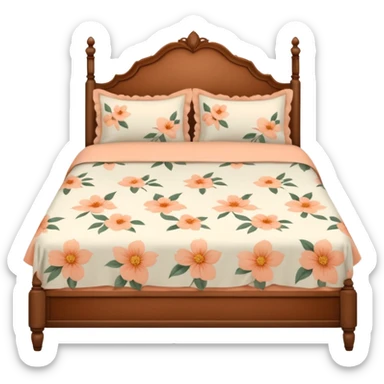 Peach floral sheets on a vintage bed sticker