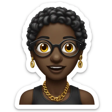 Negra, bonita, gordinha, com piercing no nariz direito, bochechuda, com oculos, 9 piercing na orelha sticker