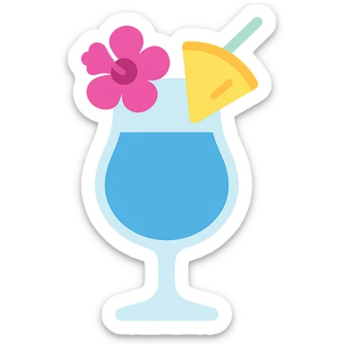 tropical fruity blue cocktail with hibiscus and pineapple garnish sticker