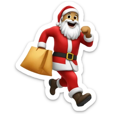 Santa Claus dressed in red running to deliver a bag of presents sticker
