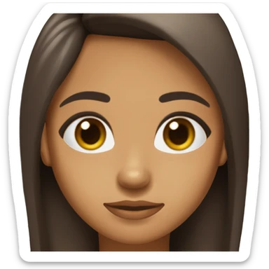 Chica morena de piel con pelo castaño oscuro listo y largo. Cara delgada, ojos rasgados y marrones oscuros y labios carnosos sticker