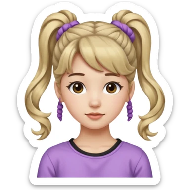 Teenage girl, wearing a cute and aesthetic outfit, with her hair tied up in a high ponytail, and with side bangs also front bangs, her hair wavy sticker