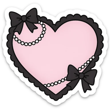 pastel goth heart with black bows and pearls, soft pink and black, cute gothic style, remove background sticker