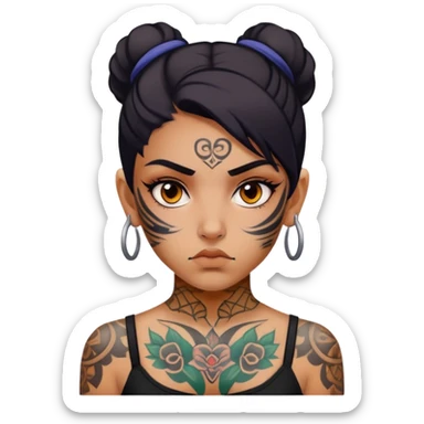 girl with bold face tattoos, serious expression sticker