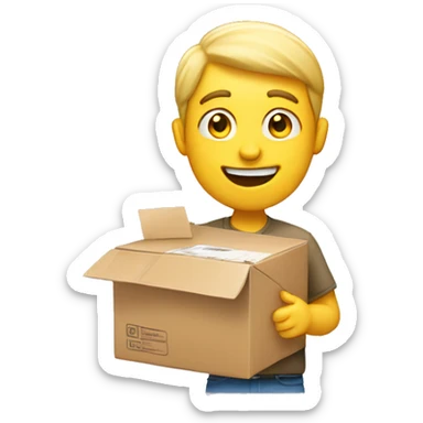 White guy excitedly holding up a mail parcel sticker