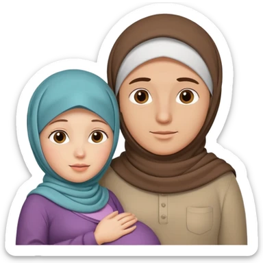 Pregnant woman hijab with her brown husband sticker