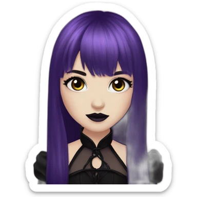 Elissabat-with-bangs-long-hair-dark-plumpurple-and-black-vampire-goth-makeup-pinkeyes-romanticgothcloses- sticker